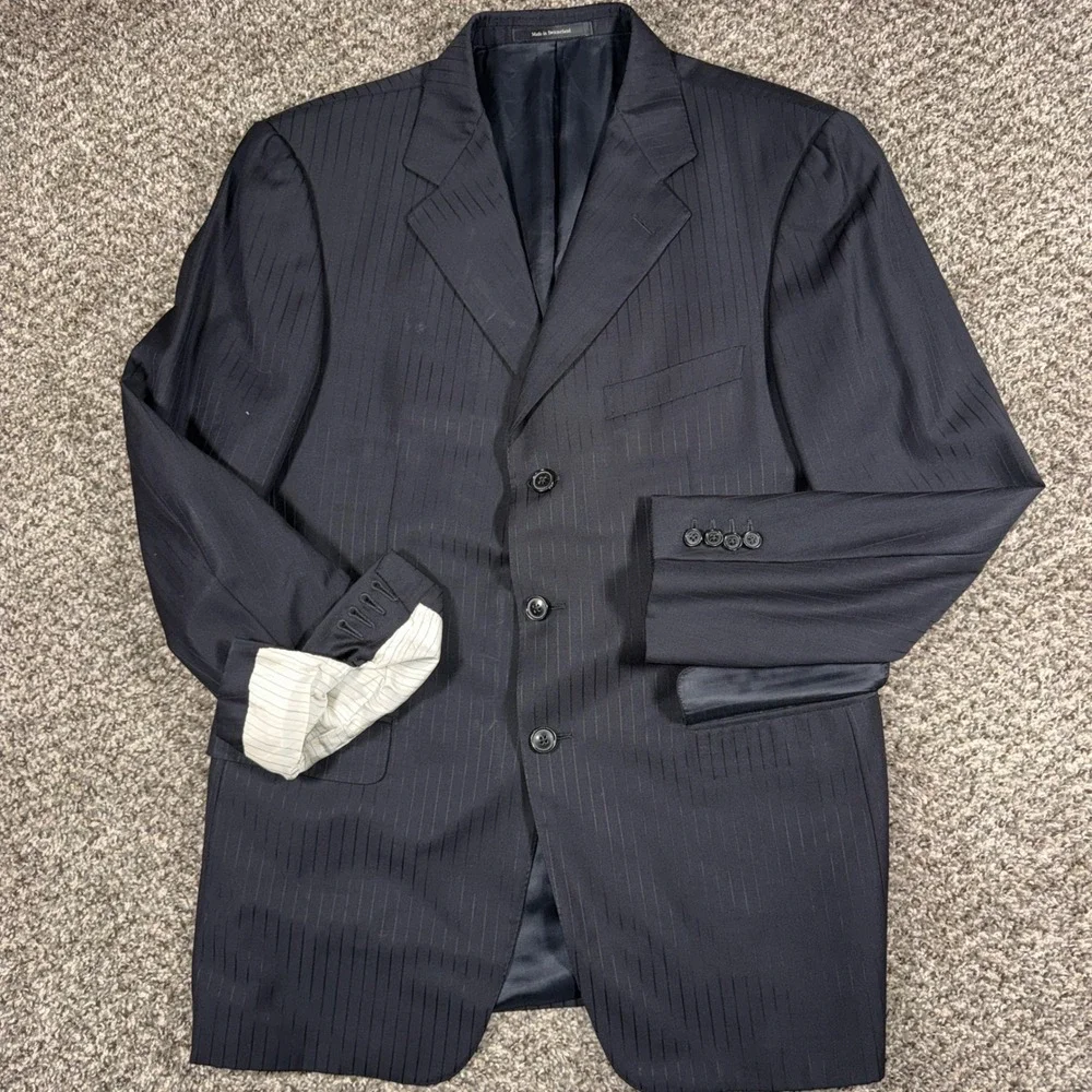 Ermenegildo Zegna 42R Saks Navy Pinstripe Wool Cashmere Mohair Blazer